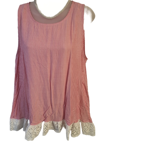 Chris & Carol Striped Magenta/White Tunic Crochet Hem in Lg - Picture 2 of 5